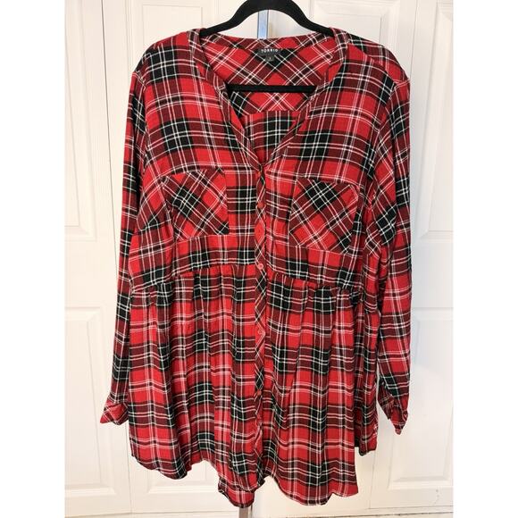 Torrid Tops - Torrid Red Black Plaid Pullover Flannel Blouse Size 3x